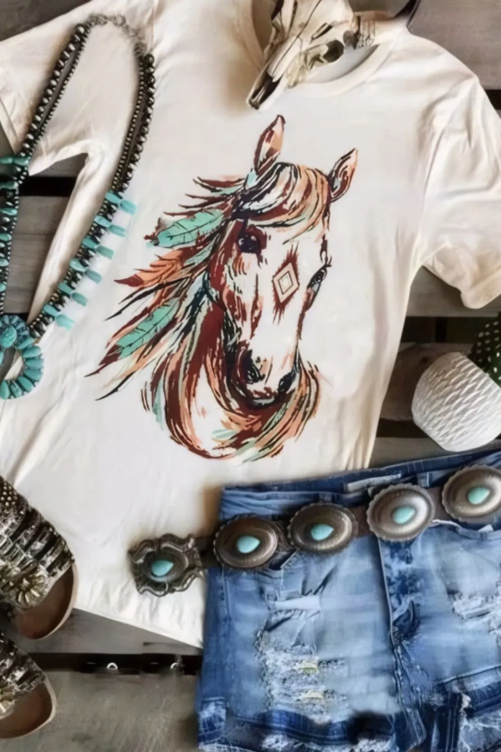 Western Aztec Horse Graphic Tee, image 6