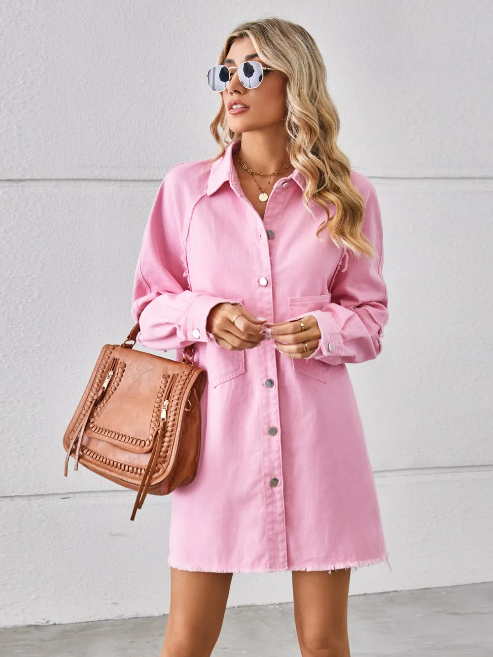 Raw Hem Button Up Denim Dress, image 12