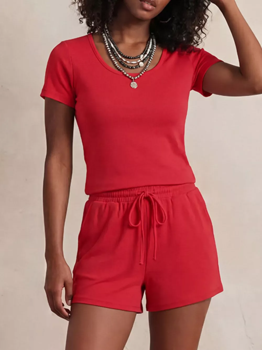 Solid Color Short Sleeve Tee and Shorts Set, image 15