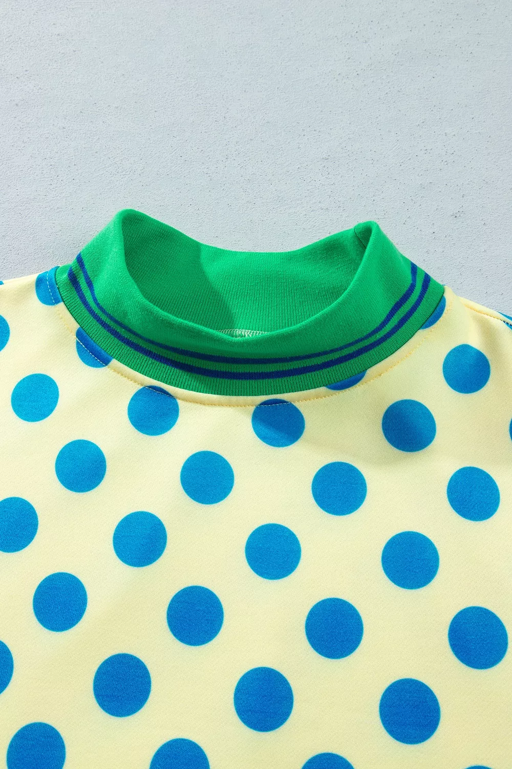 Polka Dot Mock Neck Sweatshirt with Striped Ribbed Trim, image 4