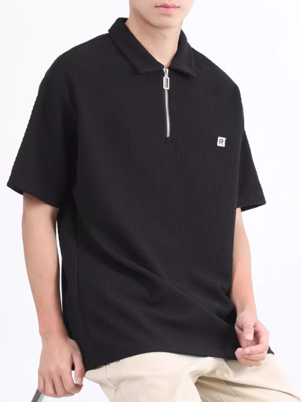 Men's Plus Size Zipper Detail Short Sleeve Polo, image 3