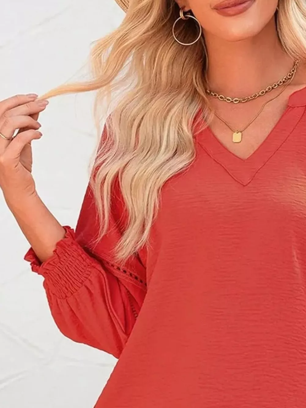 Solid Color Smocked Long Sleeve Blouse, image 7