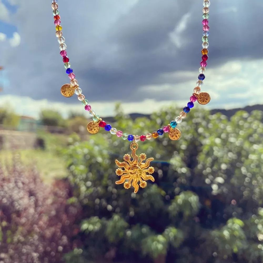 14K Gold-Plated Bead Sun Pendant Necklace, image 12