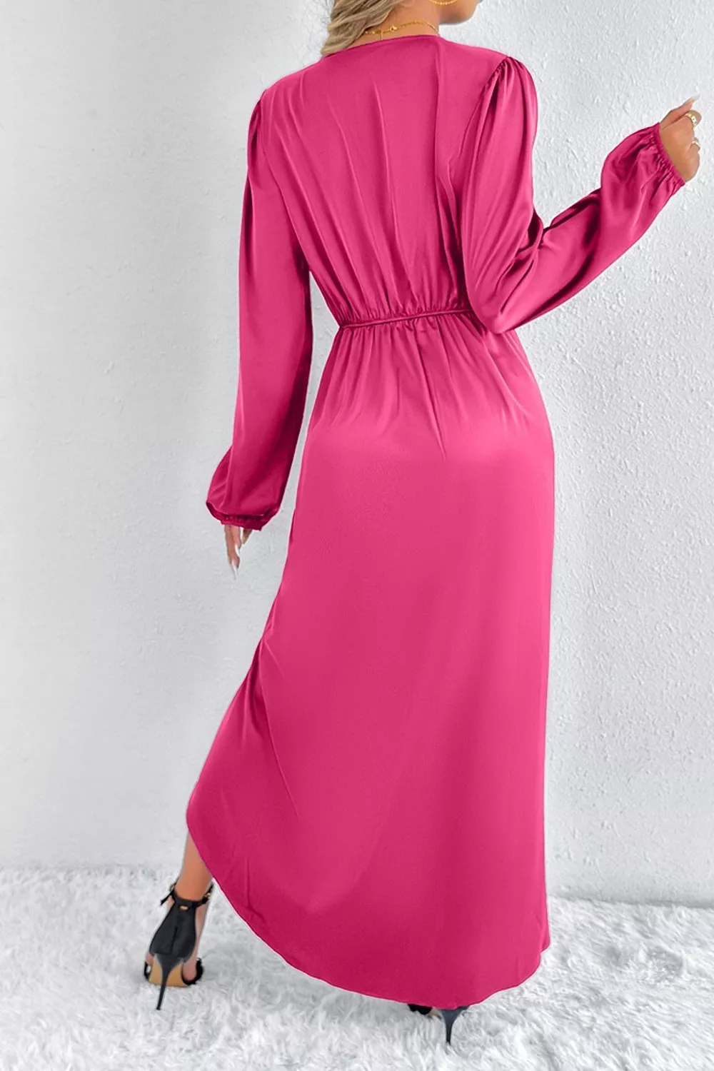 Satin Balloon Sleeve Midi Dress, image 12