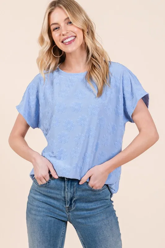 Textured Floral Pattern Short Sleeve T-Shirt, image 4