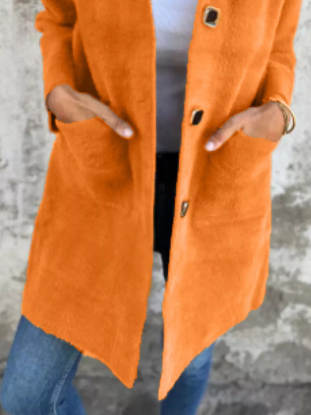 Full Size Button-Down Long Sleeve Longline Coat Plus Size, image 6