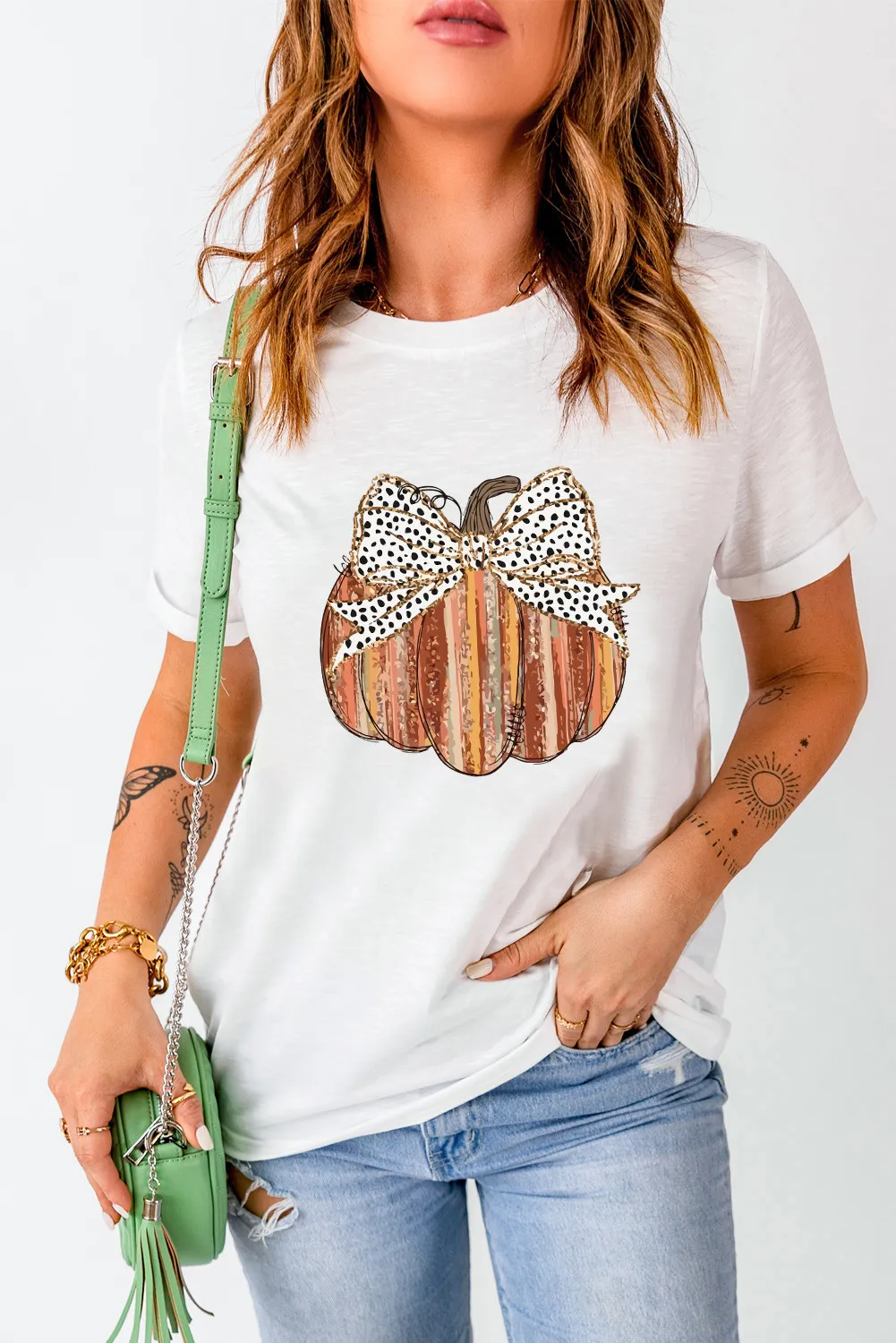 Full Size Pumpkin Round Neck Short Sleeve T-Shirt, image 6