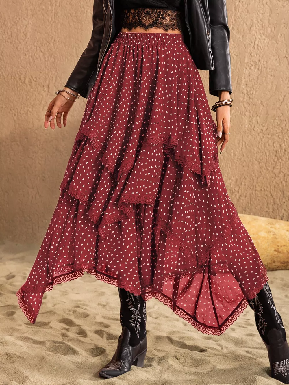 Lace Detail Layered Skirt, image 8