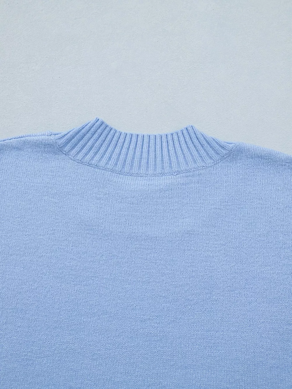 Solid Color Ribbed Trim Round Neck Ruffle Short Sleeve Sweater, image 9