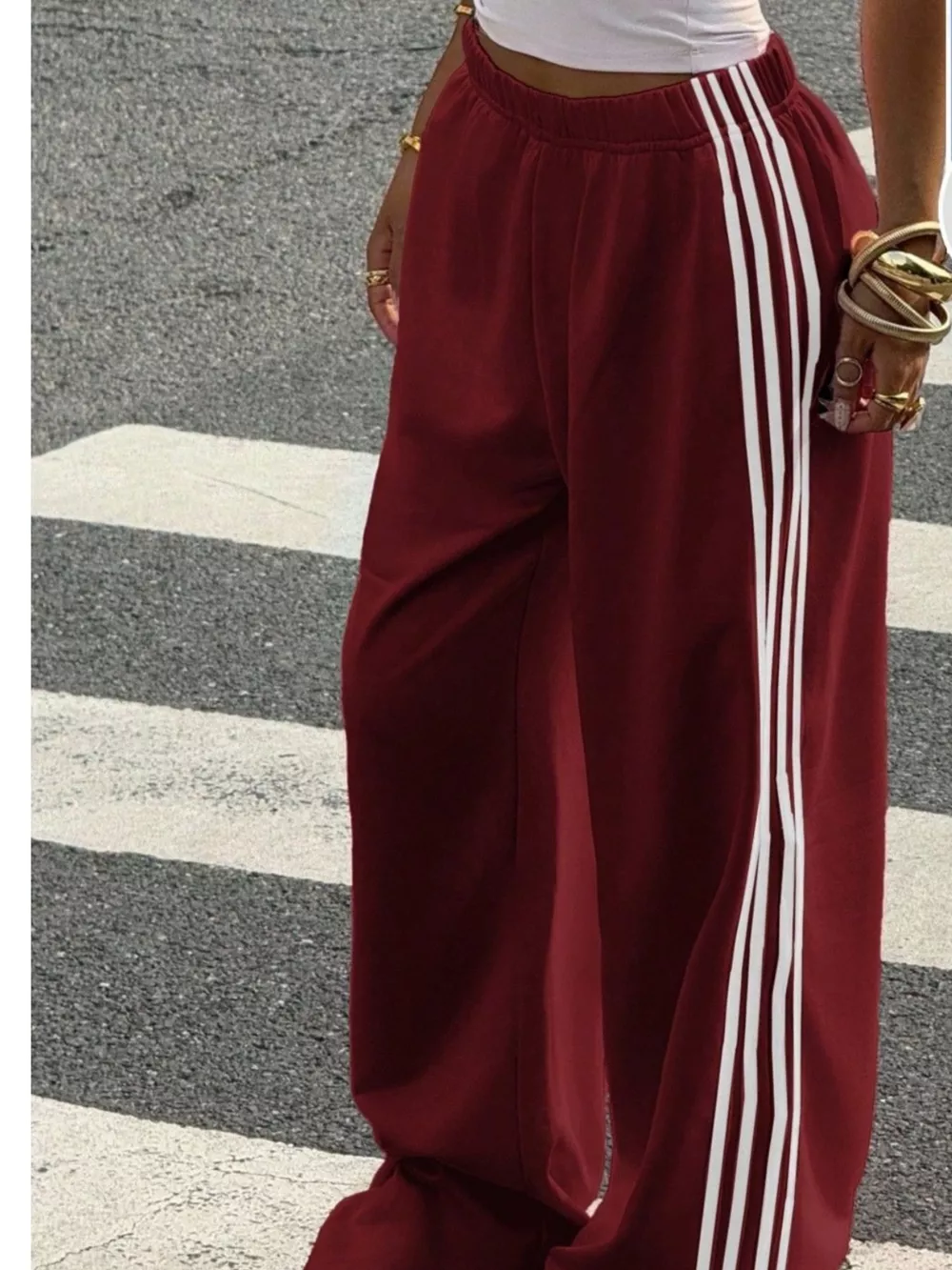High-Waisted Wide-Leg Track Pants with Side Stripes, image 15