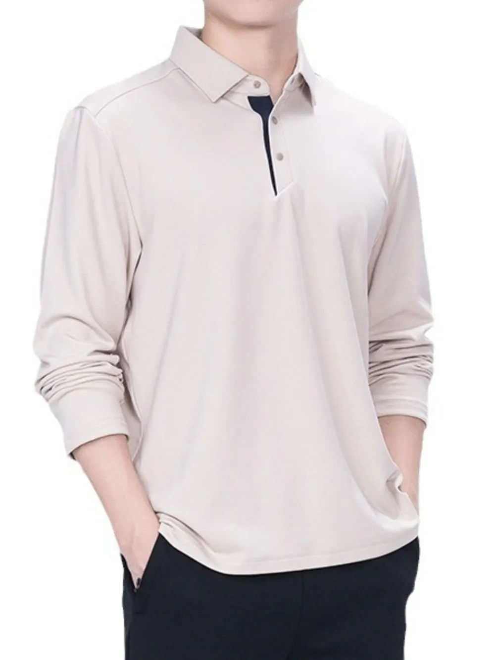 Men's Plus Size Collared Neck Long Sleeve Polo, image 5