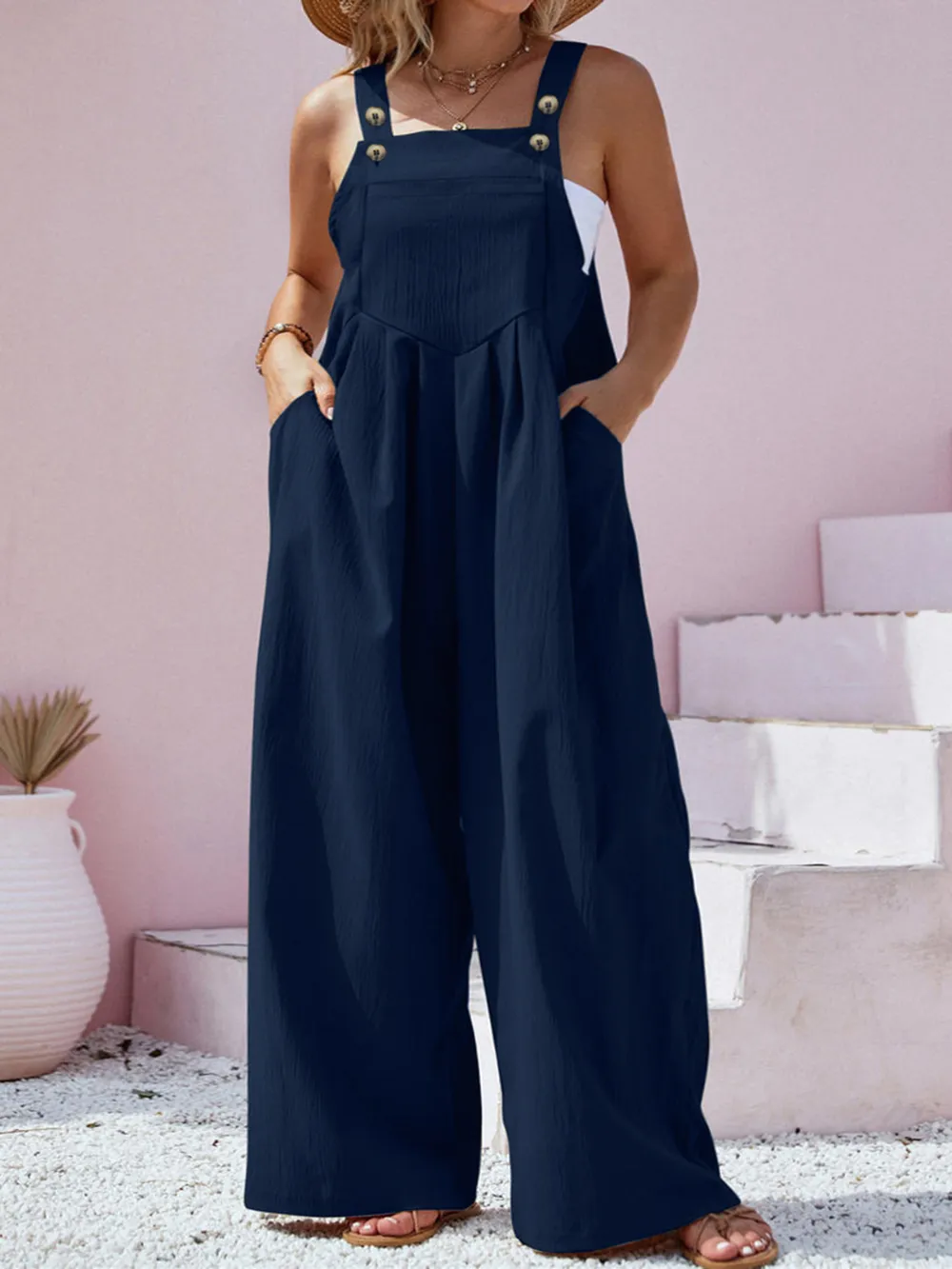 Plus Size Square Neck Wide Leg Overalls, image 25