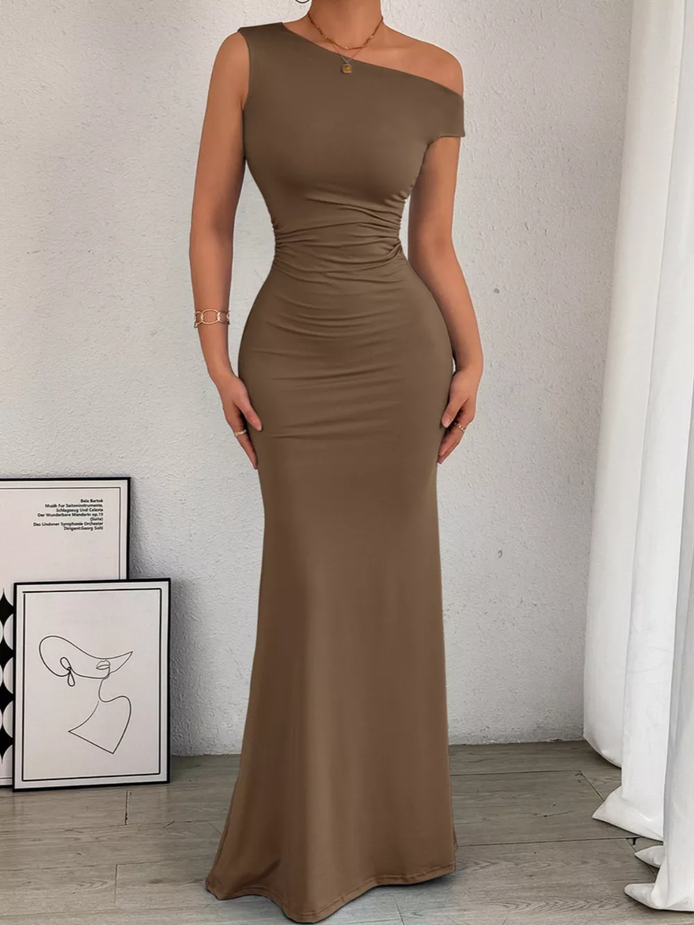 One-Shoulder Ruched Bodycon Maxi Dress, image 26