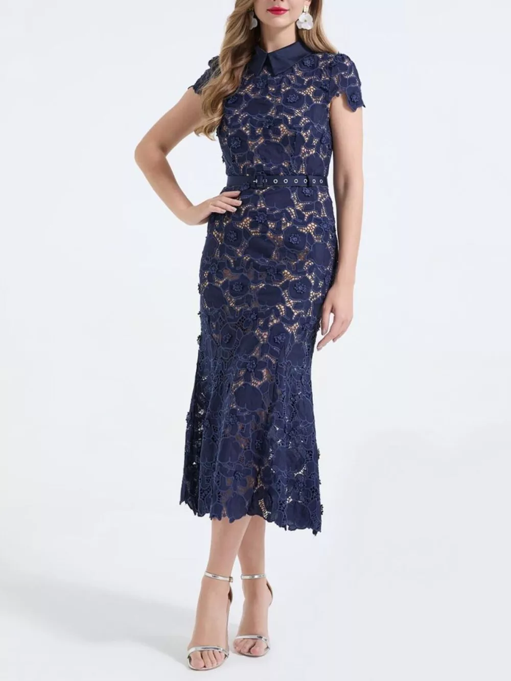 Floral Lace Short Sleeve Midi Dress, image 10