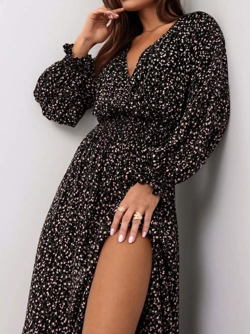 Bohemian Printed Maxi Dress with Plunging Neckline, image 15