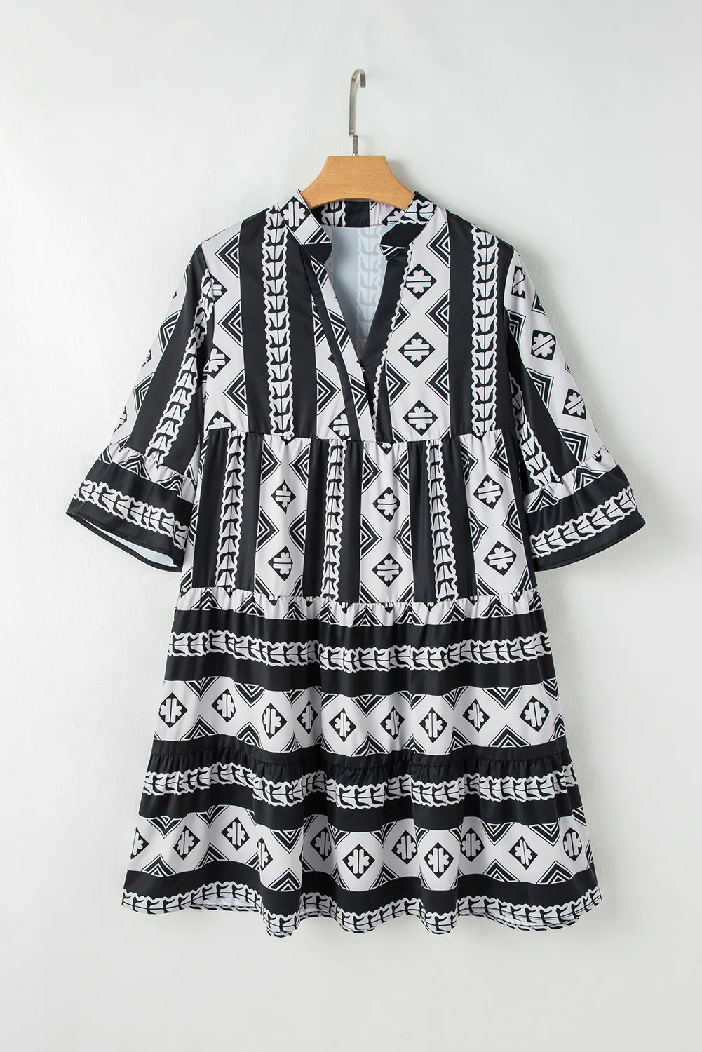 Tiered Printed Notched Half Sleeve Dress, image 7