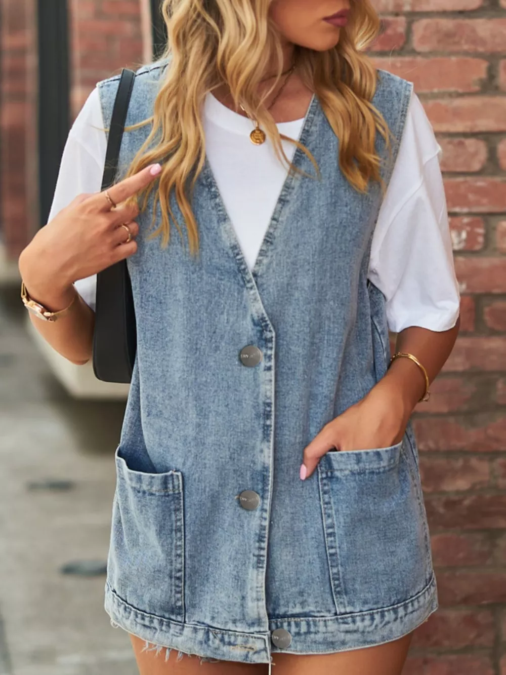 Sleeveless Button-Down Denim Jacket Vest, image 11