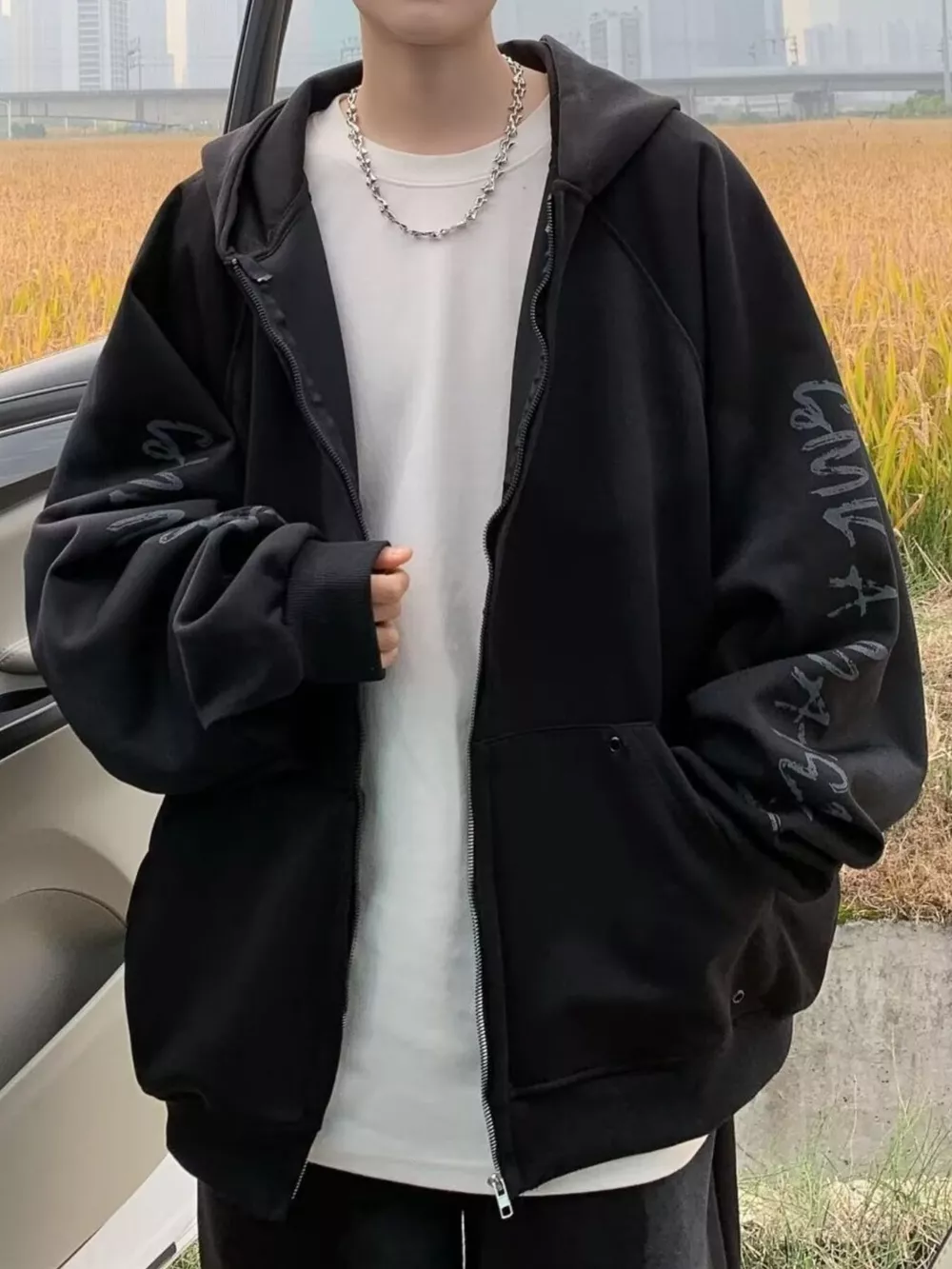 Men's Plus Size Zip Up Loose Fit Hoodie, image 3