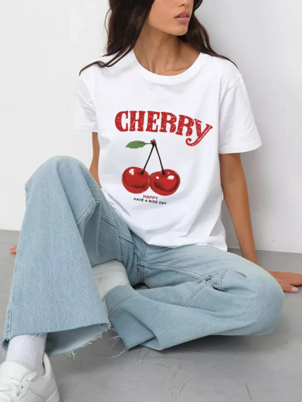 Plus Size Cherry Graphic Round Neck Short Sleeve T-Shirt, image 4