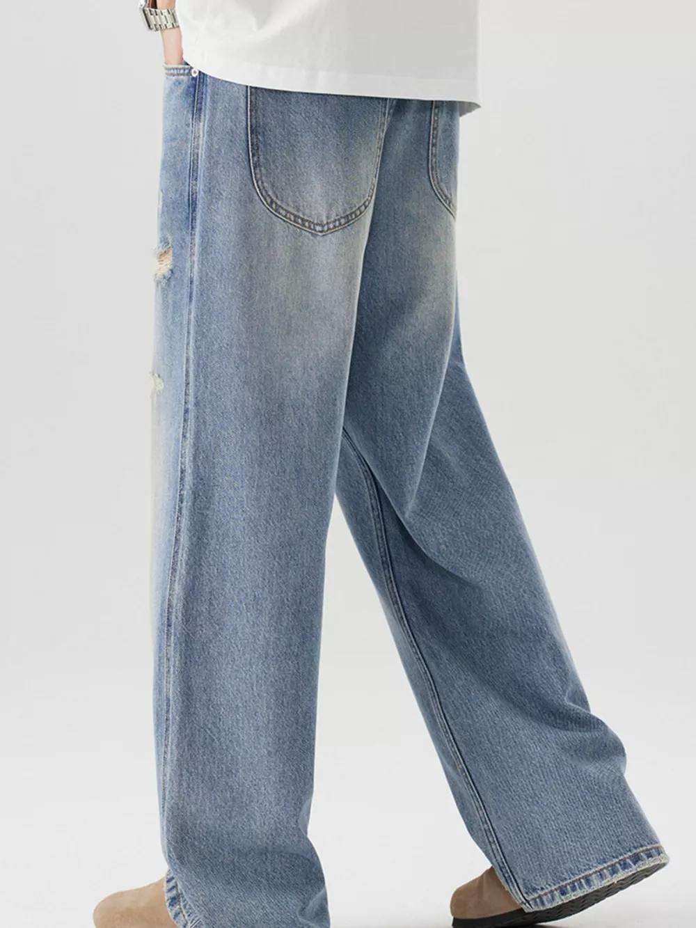 Men's Distressed Wide Leg Jeans, image 5