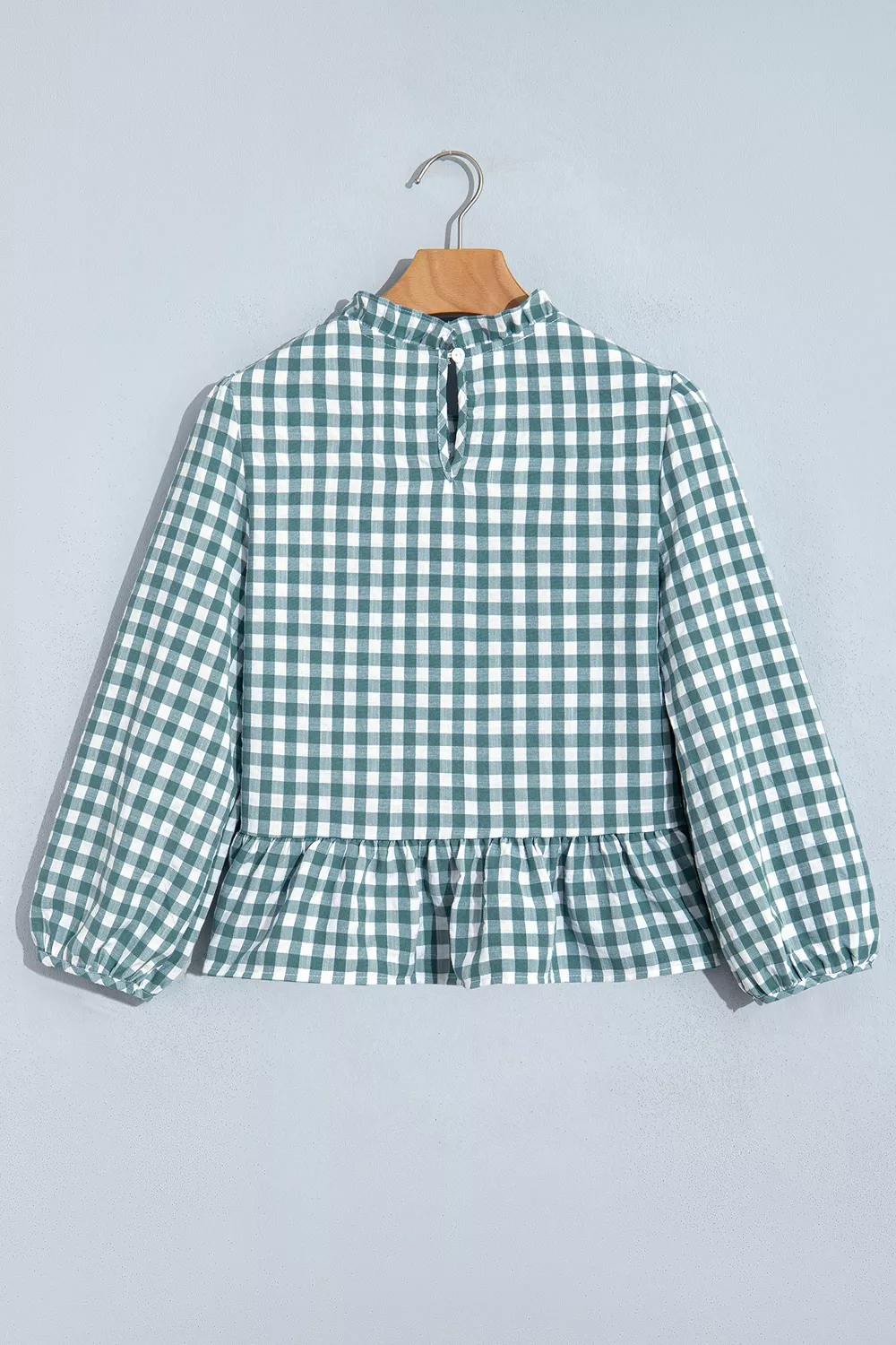 3/4 Sleeve Shirred Plaid Peplum Top, image 4