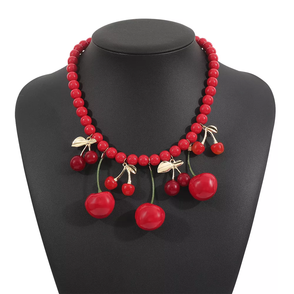 Cherry Charm Beaded Statement Necklace, image 7