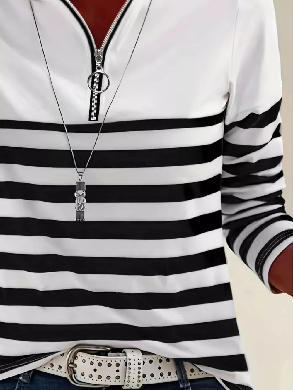 Quarter-Zip Striped Long Sleeve T-Shirt, image 3