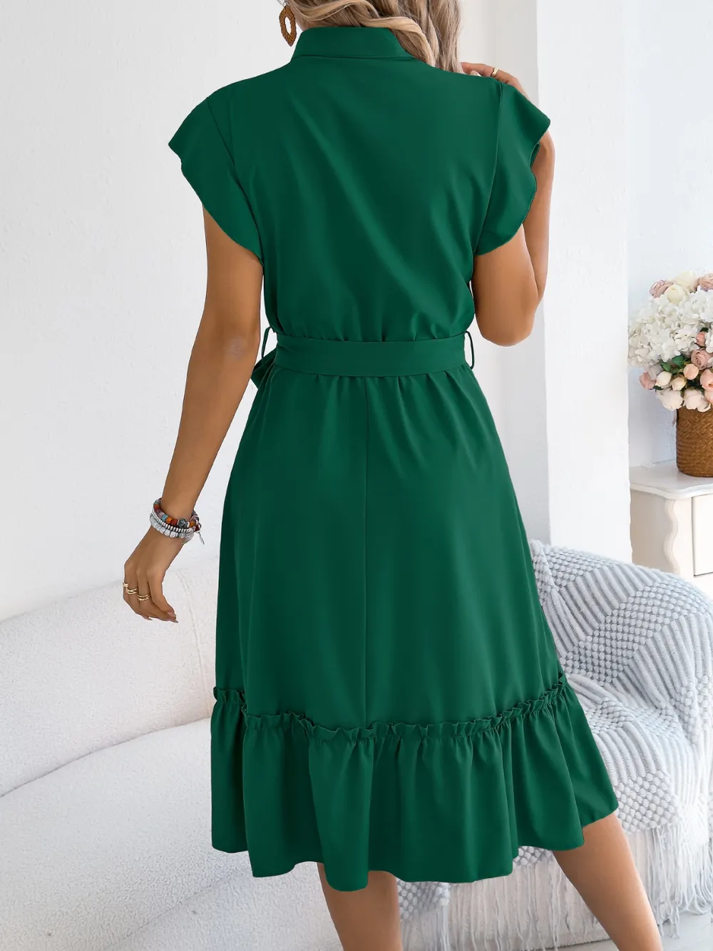 Tie Waist Ruffled Cap Sleeve Dress, image 14
