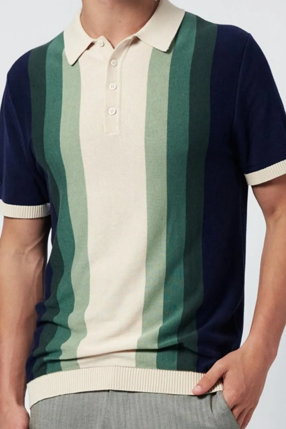 Men's Plus Size Contrast Striped Short Sleeve Polo, image 7