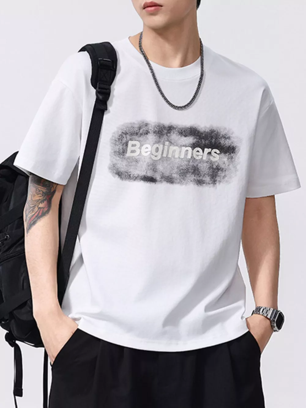 Men's Plus Size Letter Round Neck Short Sleeve T-Shirt, image 3