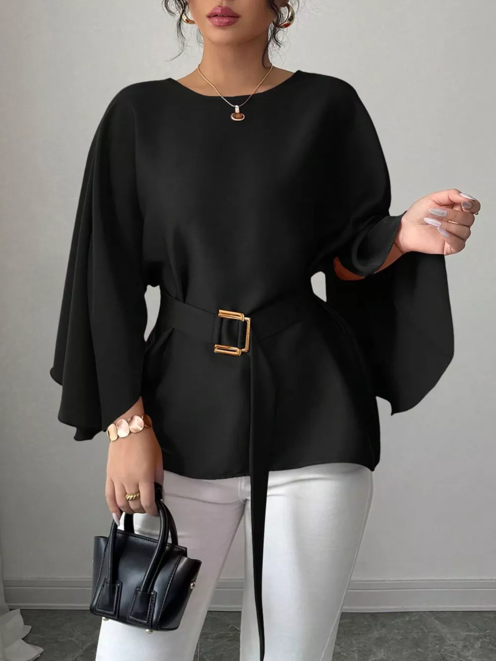 Batwing Sleeve Belted Blouse, image 9