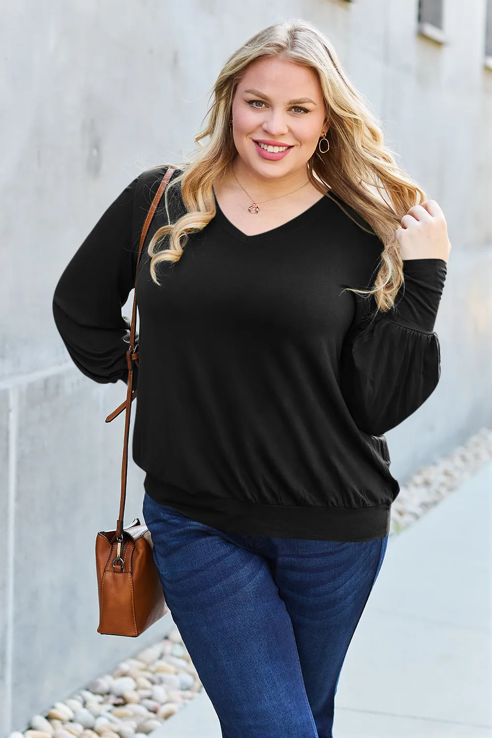 Full Size V-Neck Lantern Sleeve Top, image 37