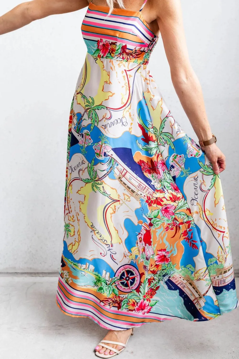 Smocked Back Printed Square Neck Maxi Cami Dress with Pockets, image 7