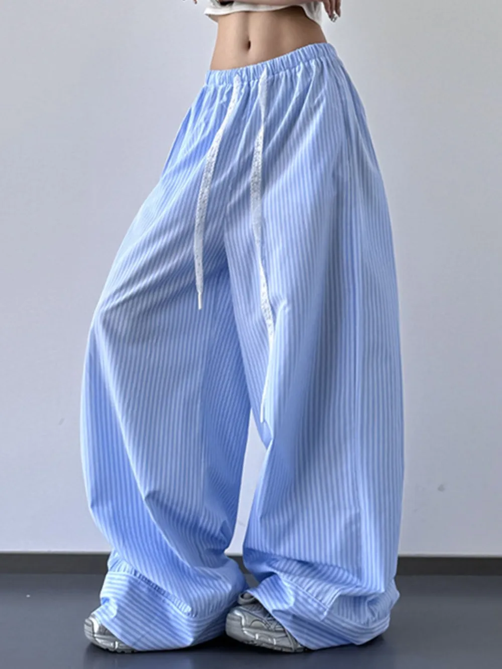 Striped Wide Leg Drawstring Pants, image 8