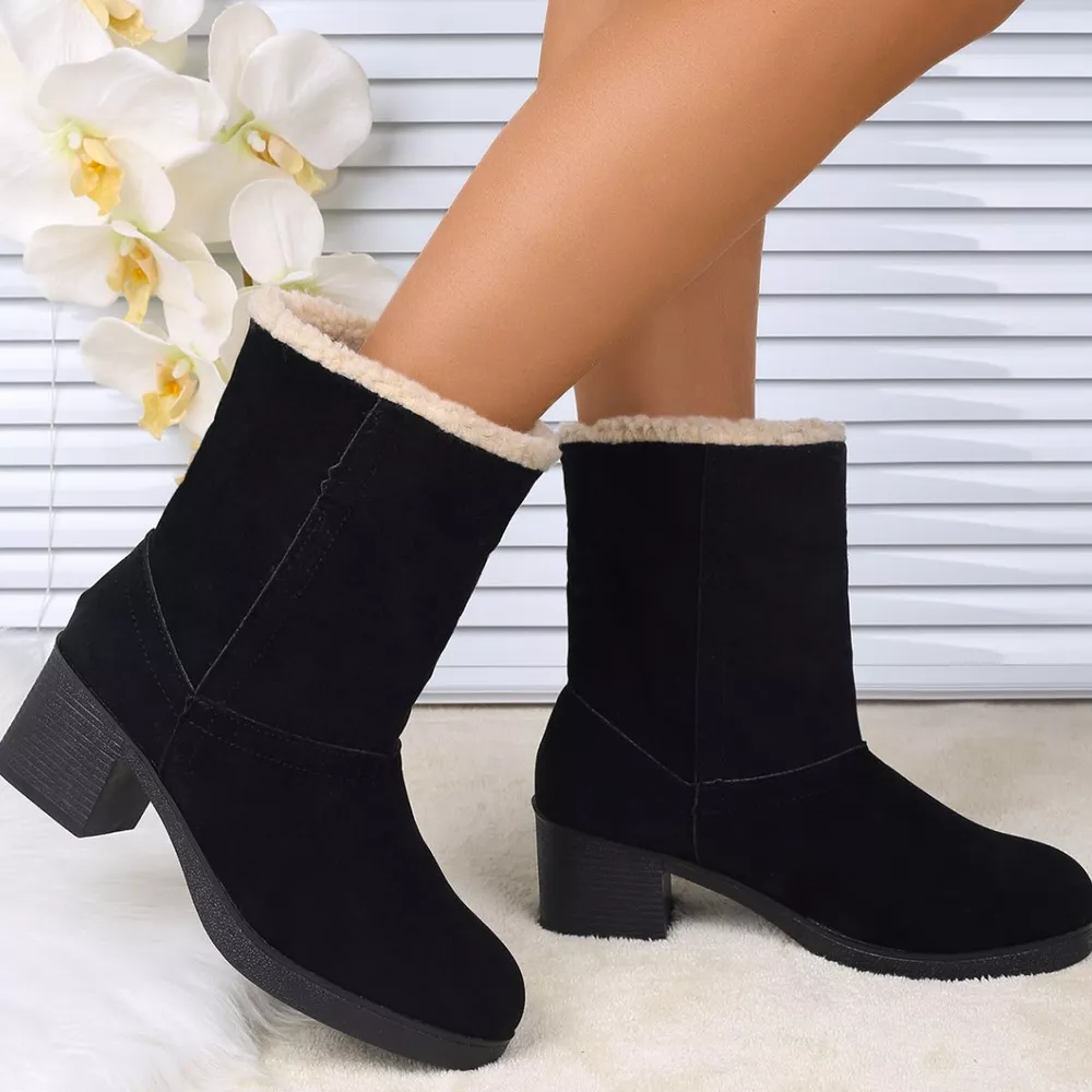 Plush Cuff Block Heel Boots, image 12