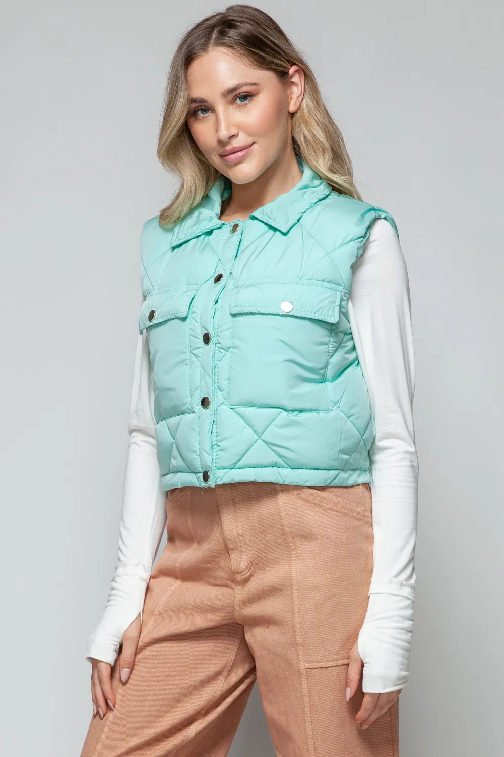 Snap Down Quilted Crop Vest, image 7