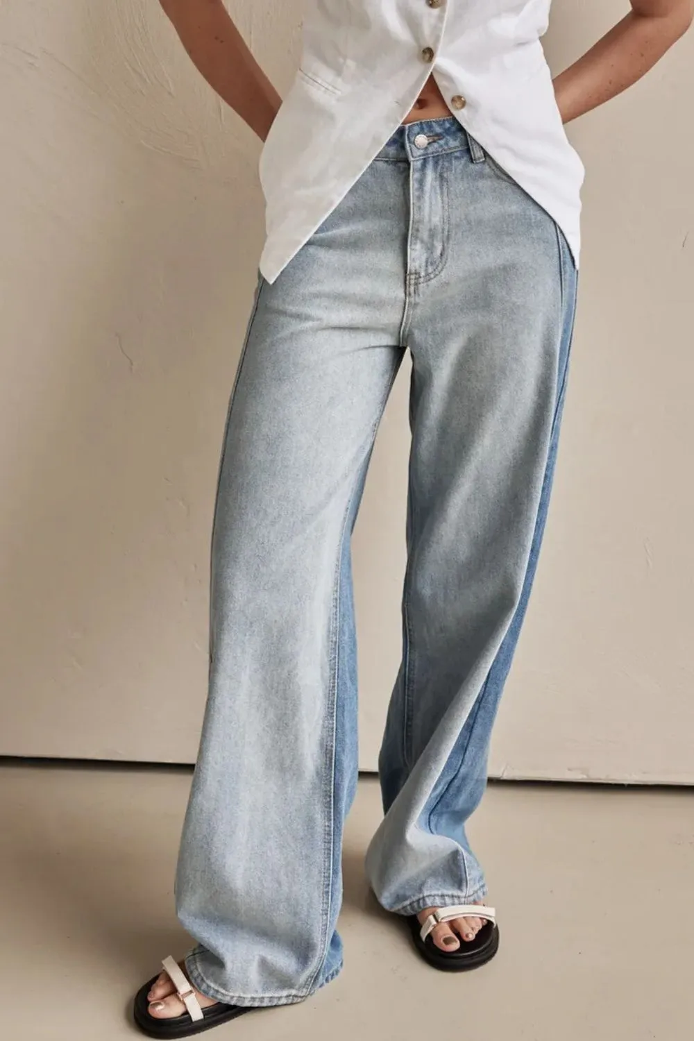 Contrast Straight Leg Jeans with Pockets, image 6