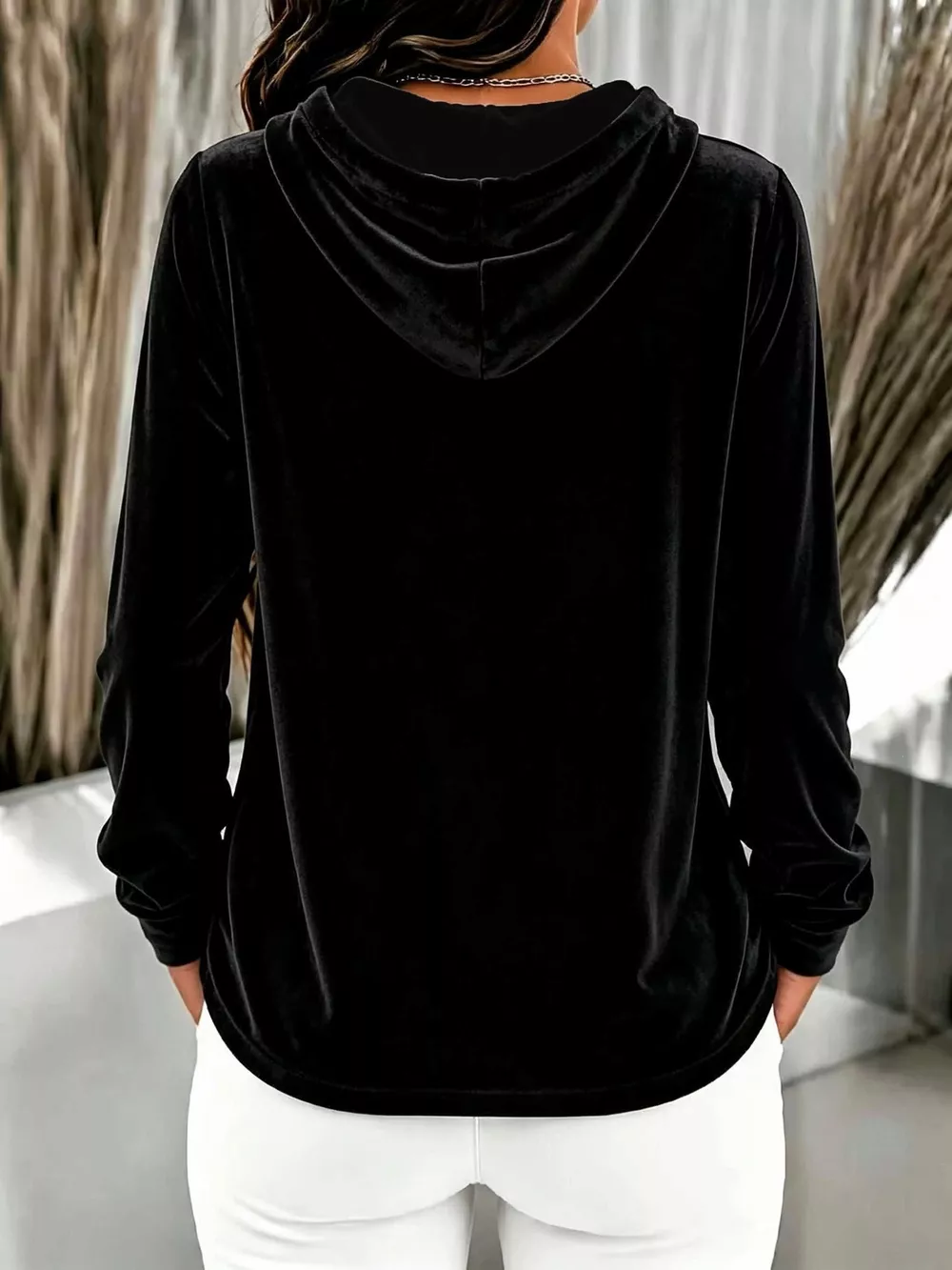 Full Size Drawstring Button Detail Hoodie Plus Size, image 8