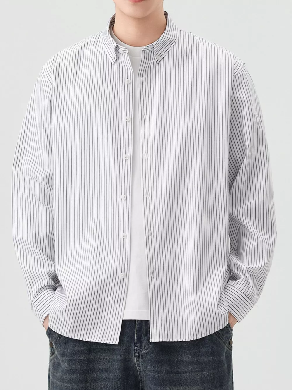 Men's Full Size Casual Striped Button-Down Shirt Plus Size, image 2