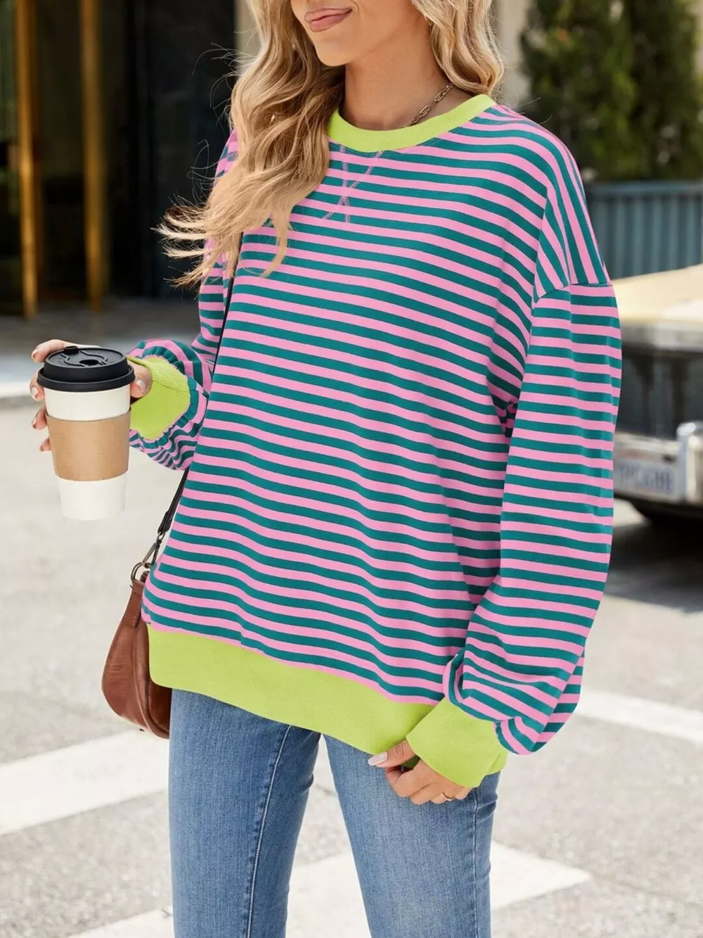 Striped Crew Neck Long Sleeve Sweatshirt, image 33