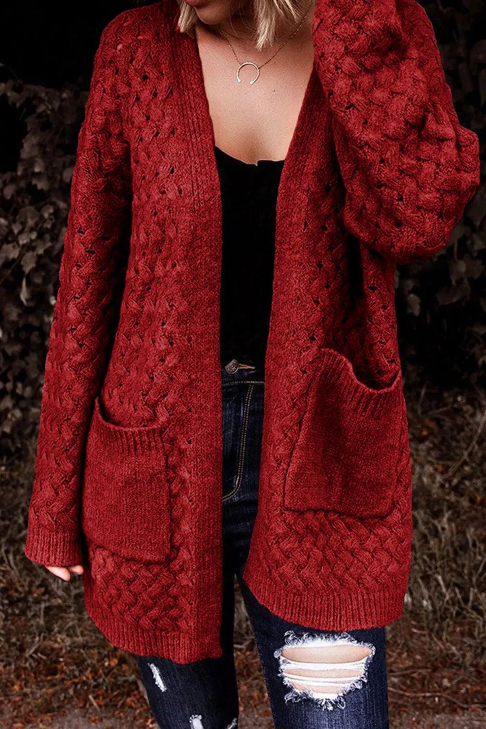 Open Front Dropped Shoulder Cardigan with Pockets, image 29