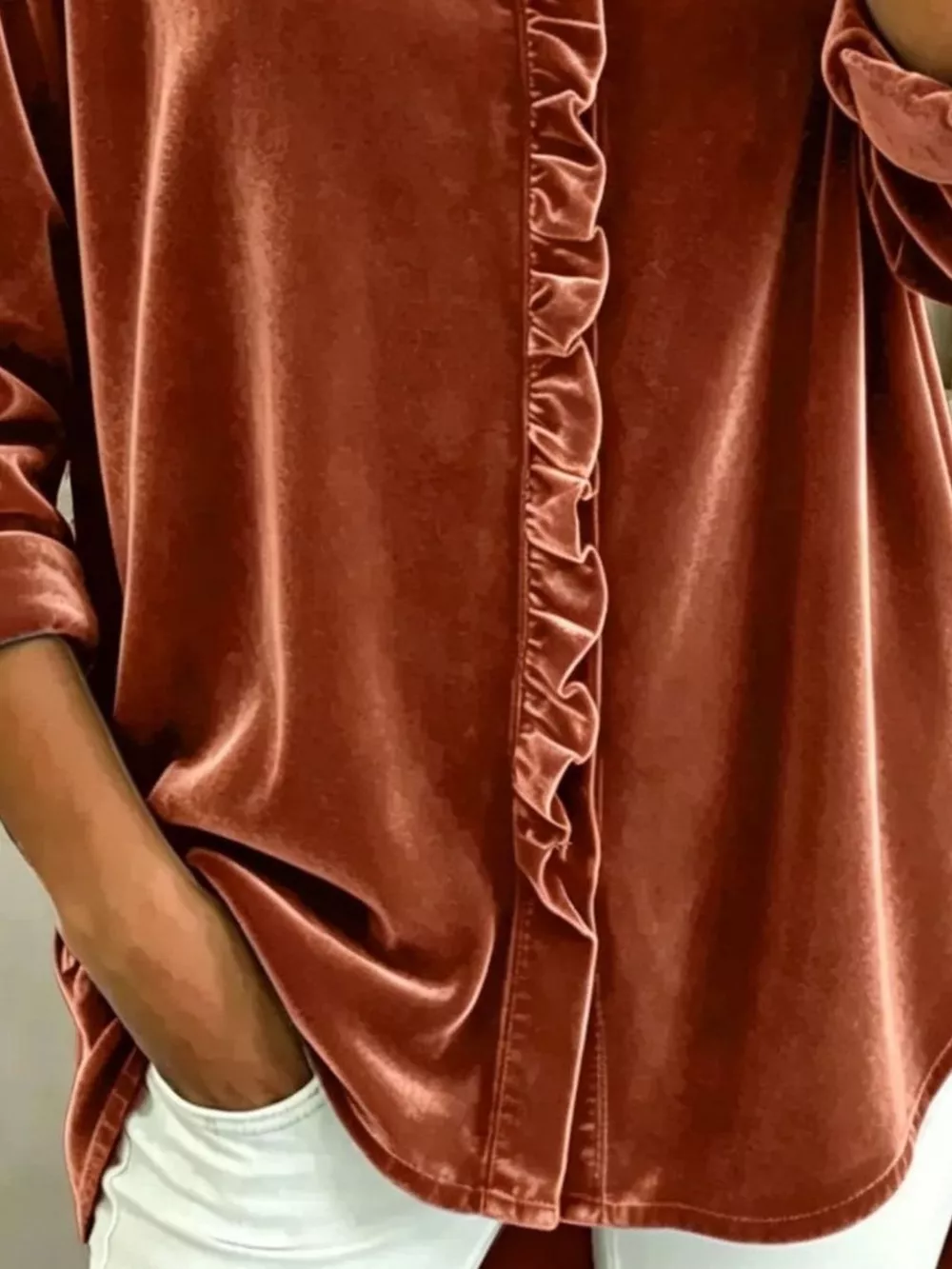 Velvet Frill V-Neck Blouse, image 7