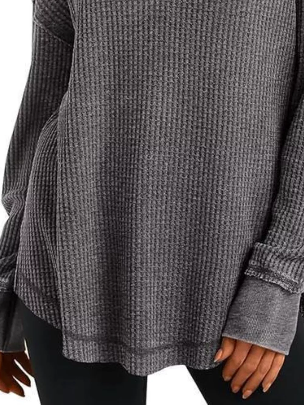 Waffle Knit Long Sleeve Sweatshirt, image 17