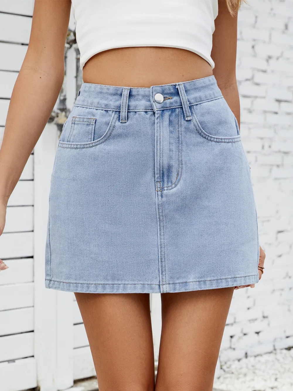Solid Mini Denim Skirt, image 10