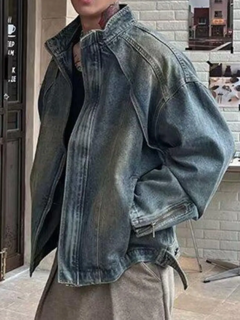 Men's Vintage Washed Denim Jacket with Classic Collar, image 7