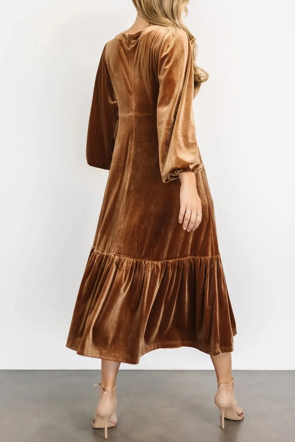 V-Neck Long Sleeve Midi Velvet Dress, image 8