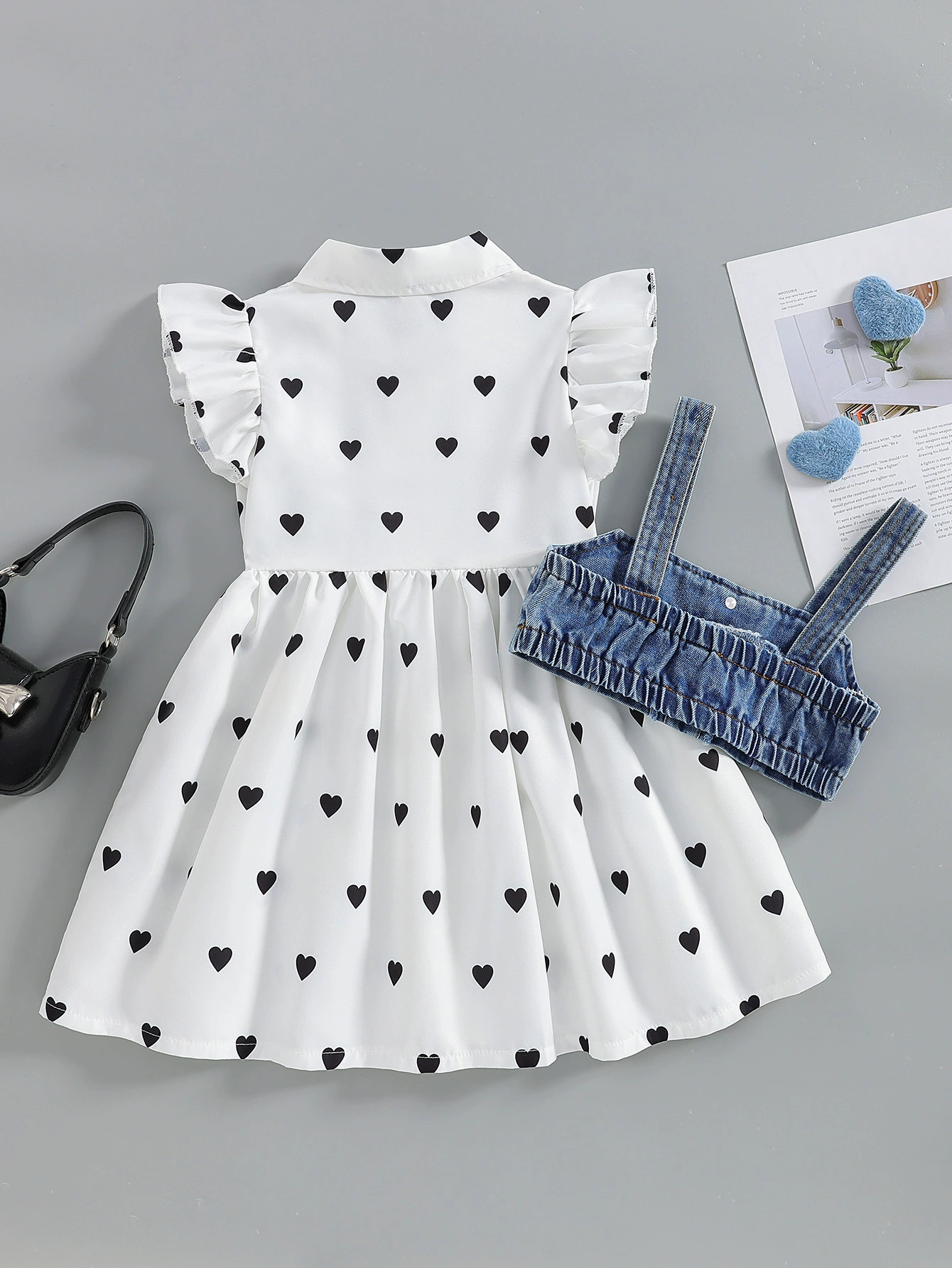 Children's Heart Print Dress & Denim Cami Set, image 4