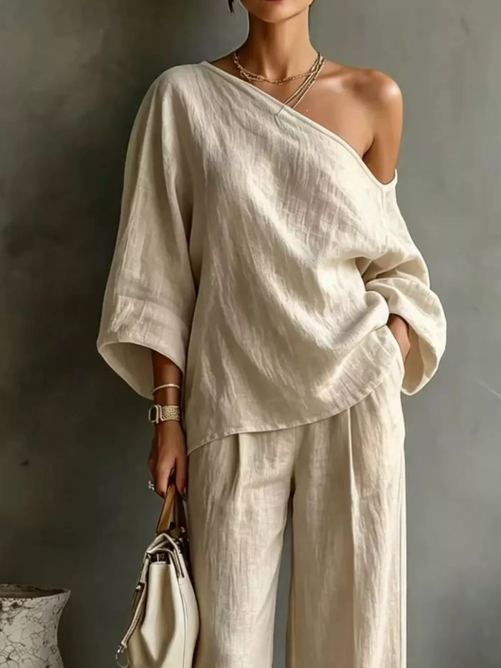 One Shoulder Top and Wide Leg Pants Set, image 6