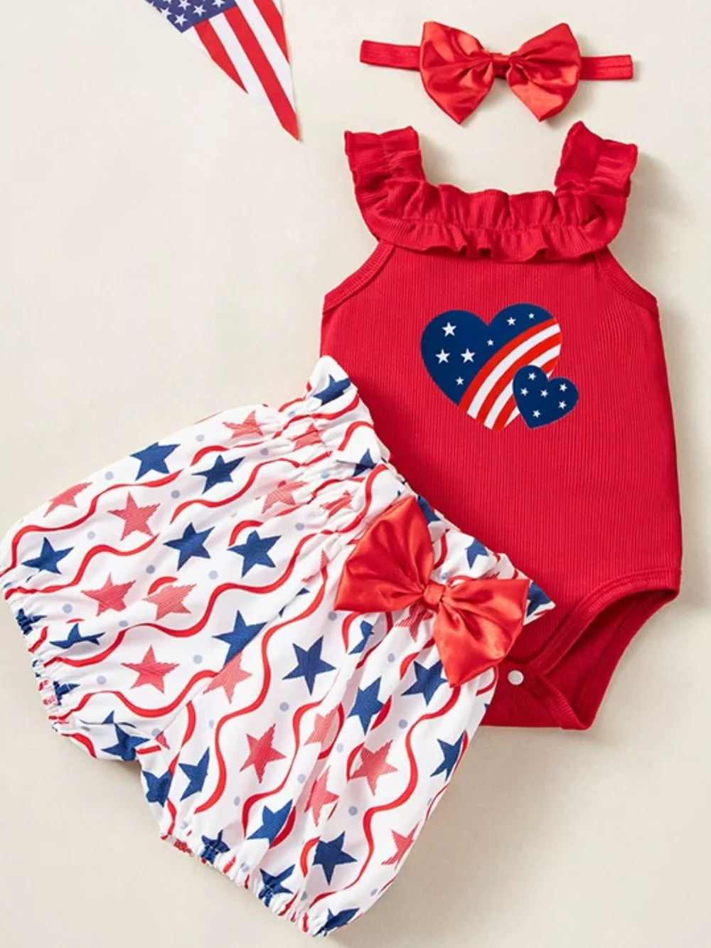 Children's Patriotic Star Print Outfit Set, image 11