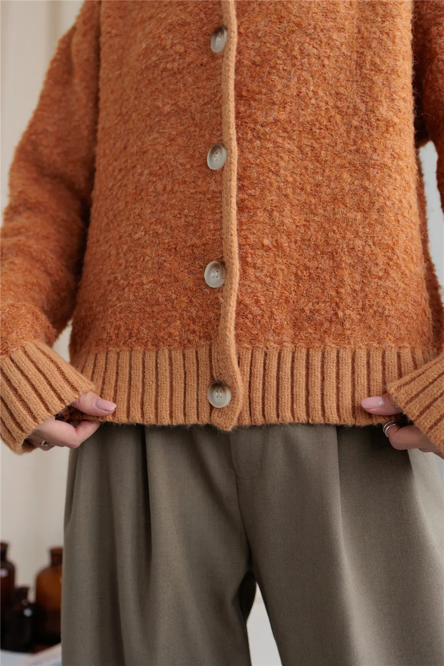 Collared Neck Button Down Long Sleeve Cardigan, image 9